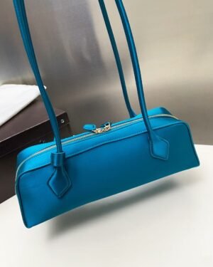 Alaia Le Teckel Large Satin Shoulder Bag - Teal Blue
