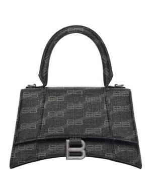 Balenciaga Hourglass Small Handbag BB Monogram Coated Canvas Black