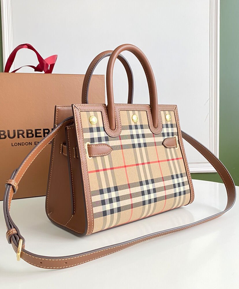 Burberry Mini Vintage Check Two-handle Title Bag Coffee - Image 3
