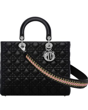 Christian Dior Lady Dior Large Classic Tote Bag With Lambskin Black