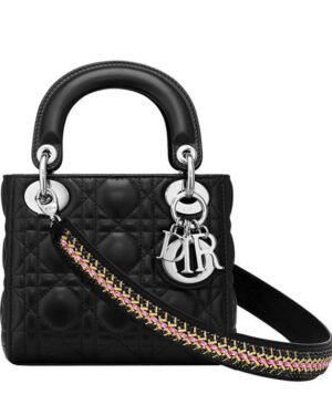 Christian Dior Lady Dior Mini Classic Tote Bag With Lambskin Black