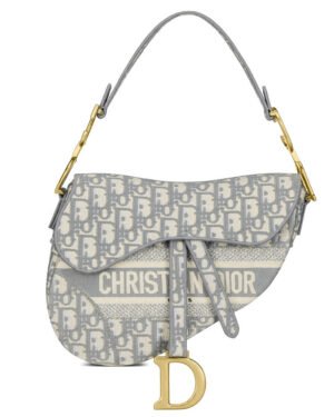 Christian Dior Saddle Original Oblique Embroidered Canvas Bag Gray