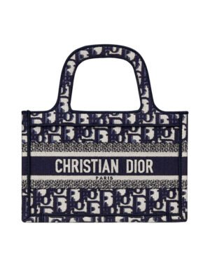 Christian Dior Mini Book Tote Original Dior Oblique Embroidered Canvas Bag Dark Blue