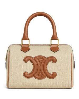 Celine Small Boston Cuir Triomphe In Textile And Calfskin Cream