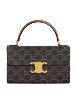Celine Box Triomphe In Triomphe Canvas And Calfskin Coffee