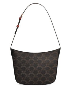 Celine Medium Celine Croque Bag In Triomphe Canvas And Calfskin Coffee