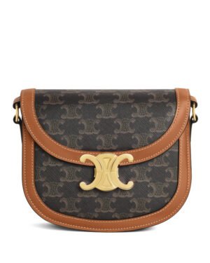 Celine Teen Besace Triomphe In Triomphe Canvas And Calfskin Coffee