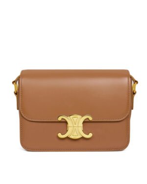 Celine Teen Triomphe Bag In Shiny Calfskin Coffee