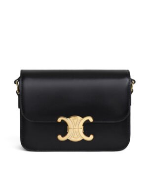 Celine Teen Triomphe Bag In Shiny Calfskin Black