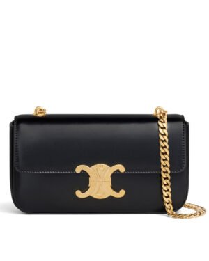 Celine Chain Shoulder Bag Triomphe In Shiny Calfskin Black