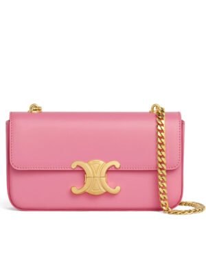 Celine Chain Shoulder Bag Triomphe In Shiny Calfskin Pink
