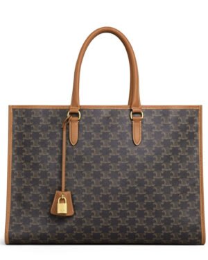 Celine Horizontal Cabas In Triomphe Canvas And Calfskin Coffee