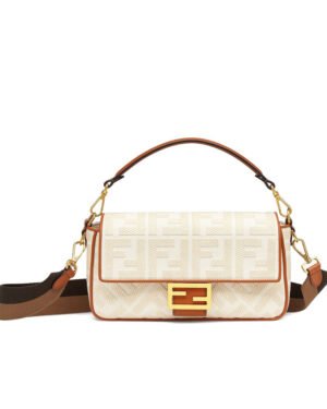 Fendi Baguette FF Canvas Bag 8BR600 Cream