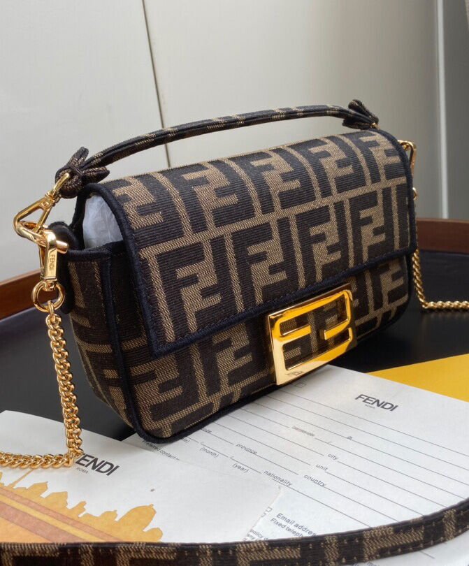 Fendi Mini Baguette Fabric Bag 8BS0171 Coffee - Image 4
