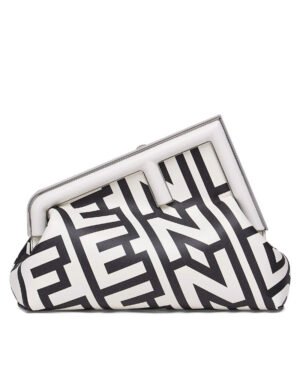 Fendi First Midi Two-tone Printed Nappa Leather Fendi Roma Capsule Bag 8BP137 Black