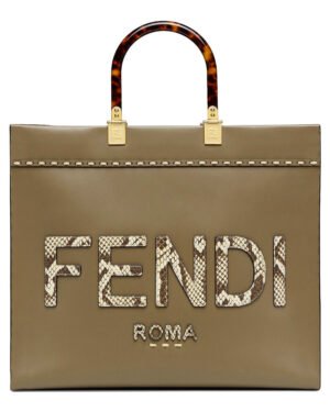 Fendi Sunshine Medium Leather And Elaphe Shopper 8BH386 Khaki