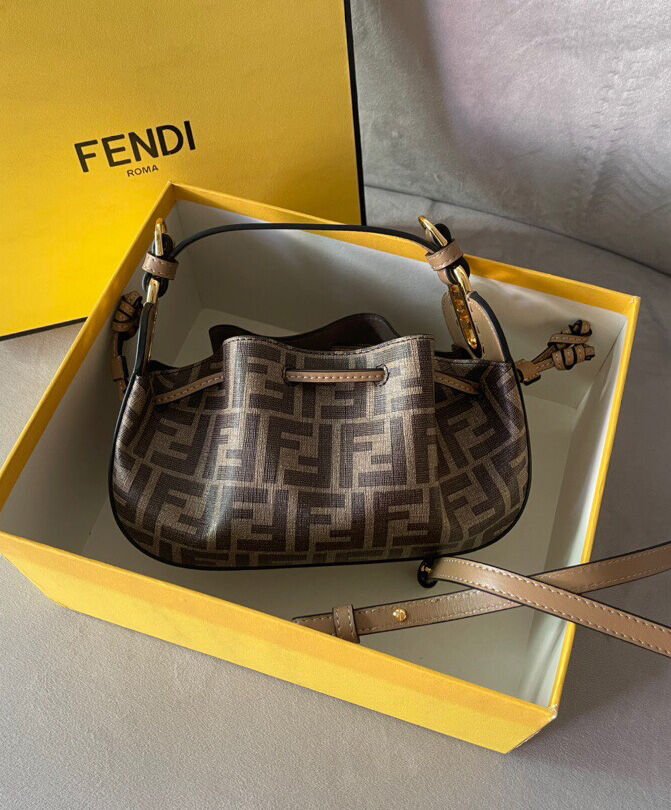 Fendi Pomodorino FF Fabric Mini Bag 8BS059 Coffee - Image 2