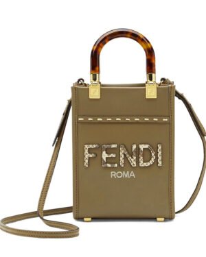 Fendi Mini Sunshine Shopper Leather And Elaphe Bag 8BS051 Khaki