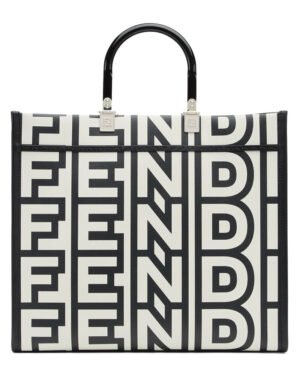 Fendi Sunshine Medium Two-tone printed leather Fendi Roma Capsule Shopper 8BH386 Black