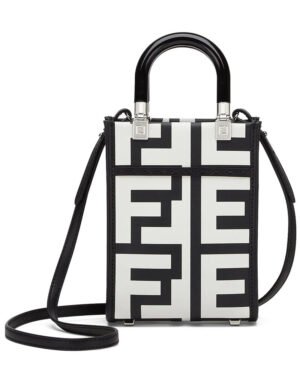 Fendi Mini Sunshine Shopper Two-tone printed leather Fendi Roma Capsule Mini-bag 8BS051 Black