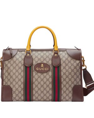 Gucci Soft GG Supreme Duffle Bag With Web 459311 Coffee