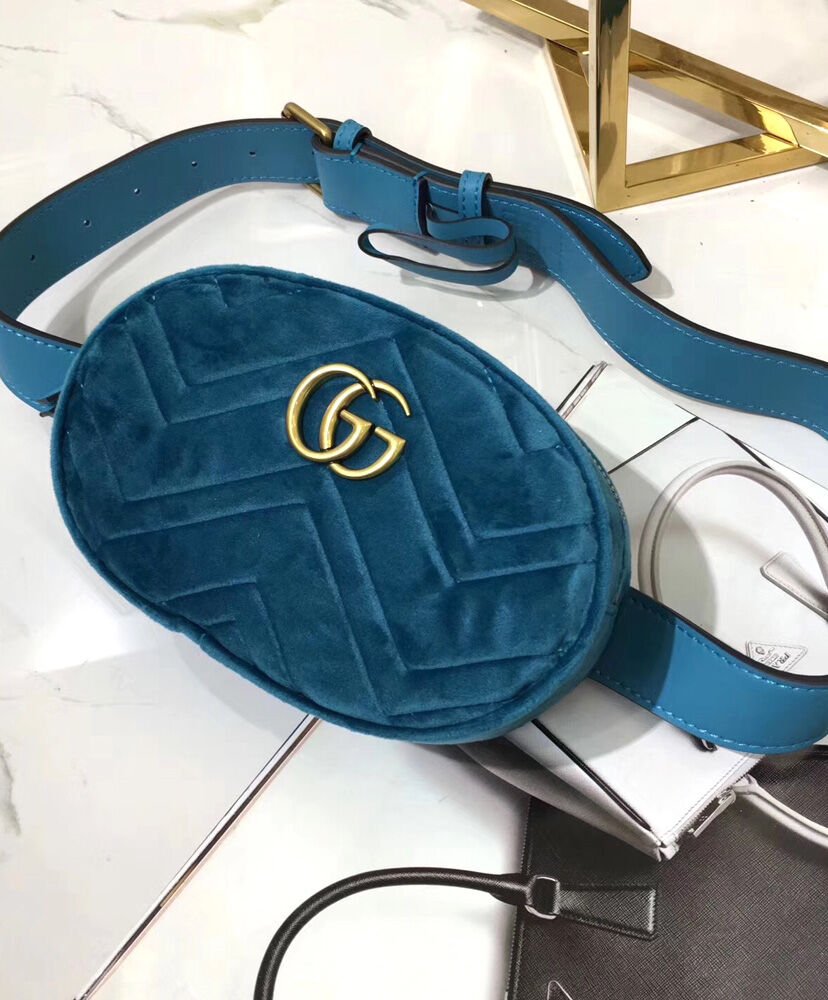Gucci GG Marmont matelasse velvet belt bag 476434 Blue - Image 2