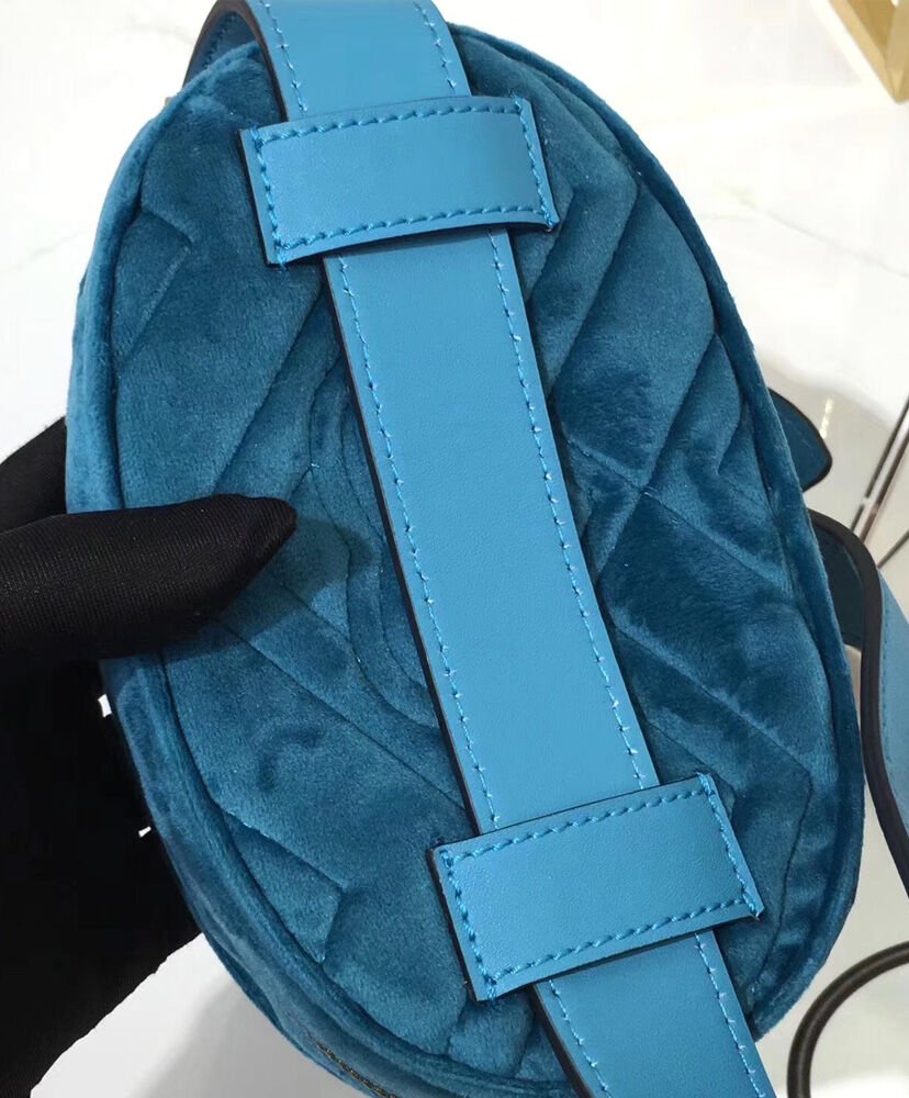 Gucci GG Marmont matelasse velvet belt bag 476434 Blue - Image 3