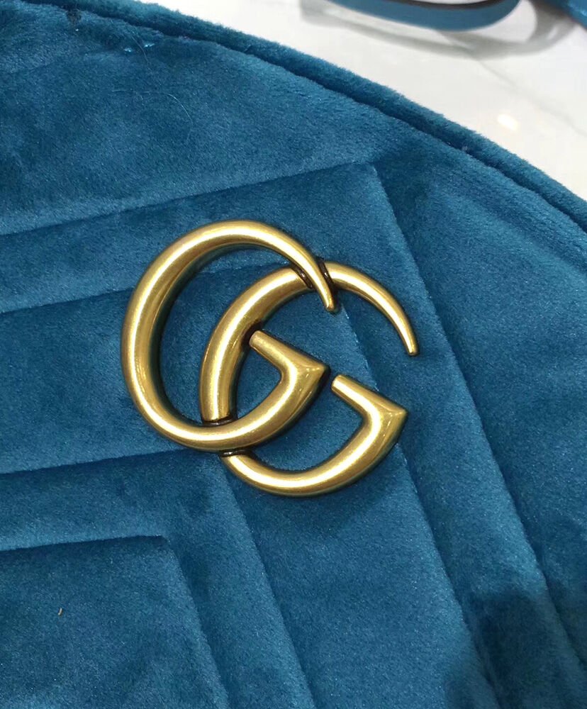 Gucci GG Marmont matelasse velvet belt bag 476434 Blue - Image 4