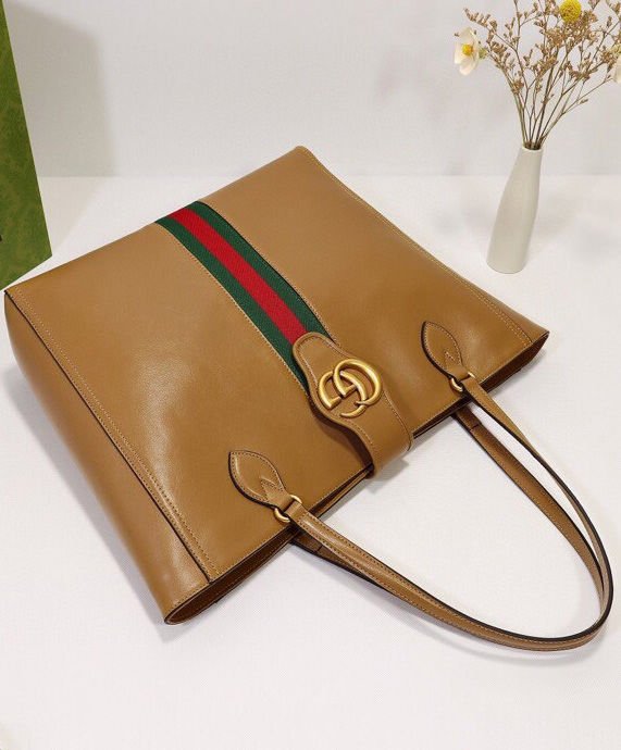 Gucci Medium tote bag with Double G and Web 649577 Coffee - Image 4