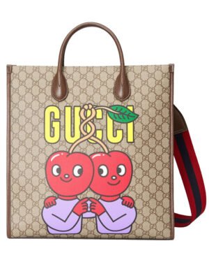 Gucci Cherry Print Medium Tote 703264 Dark Coffee