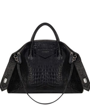 Givenchy Medium Antigona Soft Bag In Crocodile Effect Leather Black