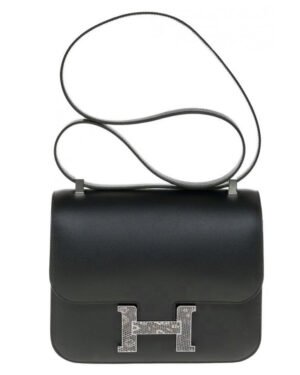 Hermes Constance 18 Mini Bag Epsom Leather Lizard Buckle Black