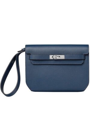 Hermes Kelly Depeches 25 Pouch Dark Blue