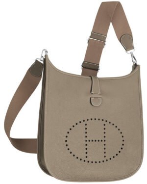 Hermes Tan Evelyne Shoulder Togo III PM Bag Gray