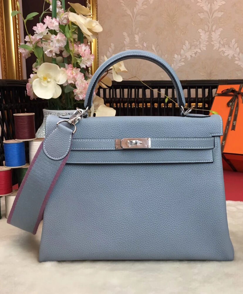 Hermes Kelly Bag 28 Togo Leather Light Blue - Image 2
