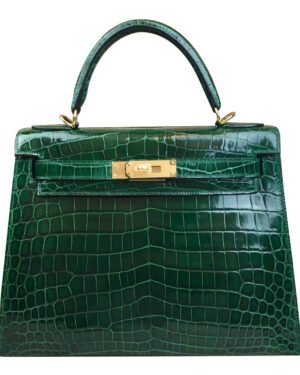 Hermes Kelly Bag 32 Crocodile leather Green