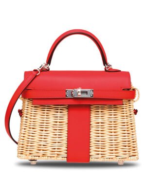Hermes Kelly Picnic Mini Osier / Swift Vert Verone Red