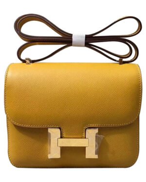 Hermes Epsom Constance 24cm Palladium Hardware Yellow