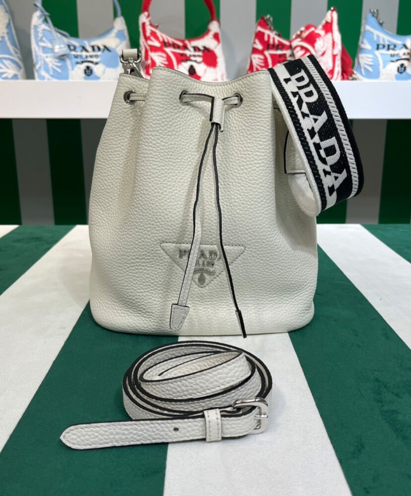 Prada Leather Bucket Bag 1BE060 Cream - Image 2