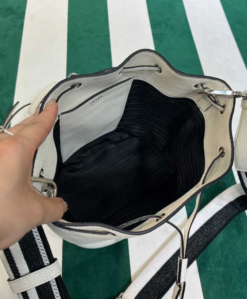Prada Leather Bucket Bag 1BE060 Cream - Image 8