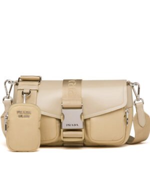 Prada Pocket Nylon And Brushed Leather Bag 1BA896 Apricot