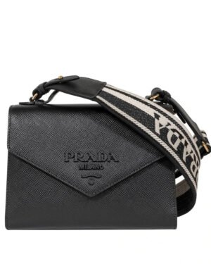 Prada Monochrome Saffiano And Leather Bag Black