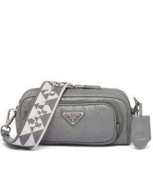 Prada Nappa Antique Leather Multi-pocket Shoulder Bag 1BH198 Gray