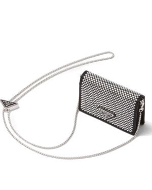 Prada Cardholder With Shoulder Strap And Crystals Black