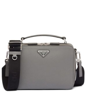 Prada Medium Prada Brique Saffiano Leather Bag 2VH069 Gray