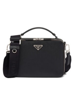 Prada Medium Prada Brique Saffiano Leather Bag 2VH069 Black