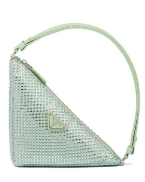 Prada Crystal-studded Satin Pouch 1NQ044 Green
