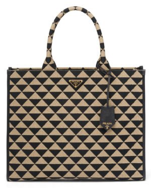 Prada Large Symbole Jacquard Fabric Handbag Black