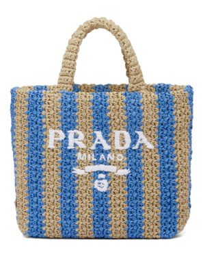 Prada Small Raffia Tote Bag Blue