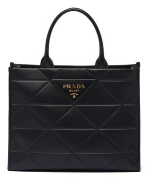 Prada Large Leather Prada Symbole Bag With Topstitching 1BA377 Black